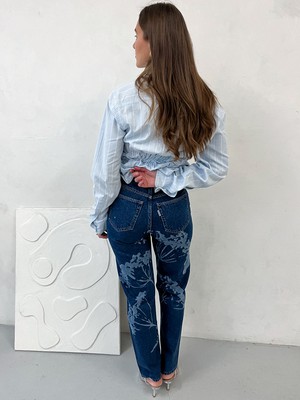 High Waisted Organic & Recycled Laser Dandelion Dark Blue Jeans from Fanfare Label