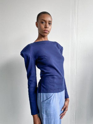 Navy Top With Shoulder Pads - Size 8 from Fanfare Label