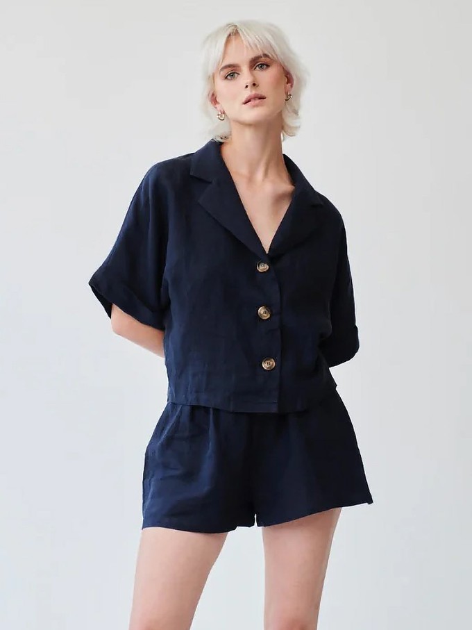 Ethically Made Navy Linen Lounge Co-ord Short Set from Fanfare Label