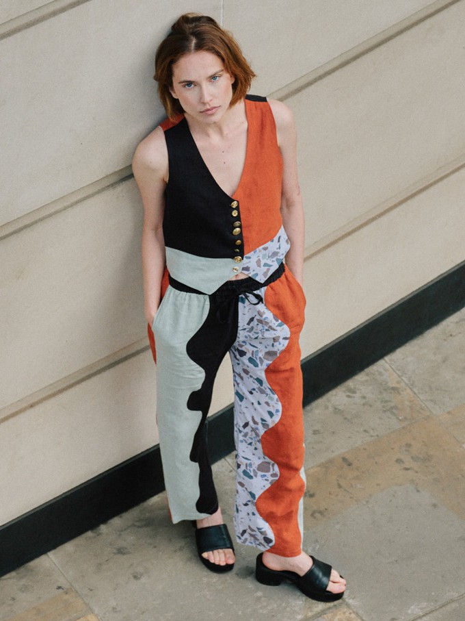 Swirl Colour Block Linen Trousers from Fanfare Label