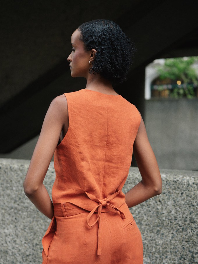 Daphne Linen Waistcoat in Orange from Fanfare Label