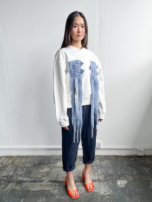 Organic Cotton White Oversized Jumper with Cross Patterned Trim from Fanfare Label