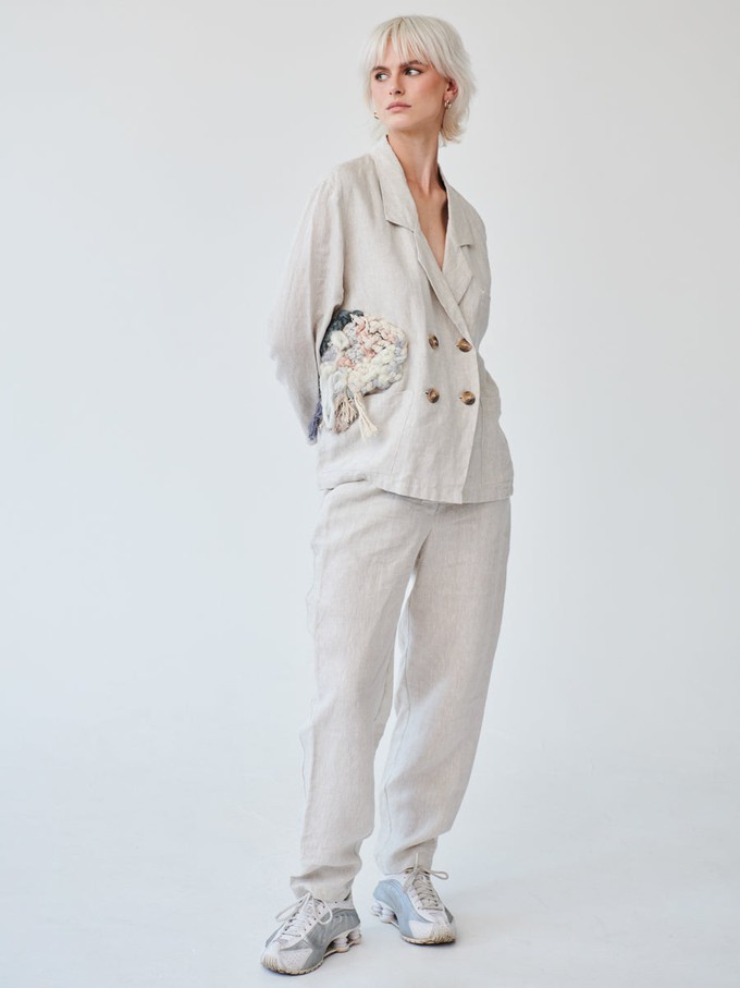 Ethically Made Beige Linen Suit With Trim from Fanfare Label