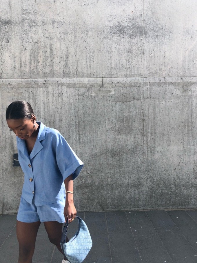 Cornflower Blue Linen Shorts and Shirt Set from Fanfare Label