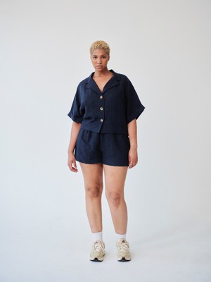 Ethically Made Navy Linen Lounge Co-ord Short Set from Fanfare Label