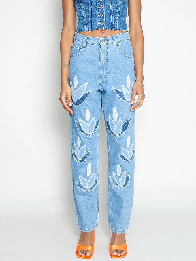 High Waisted Organic Mom Fit Denim Leaf Jeans from Fanfare Label