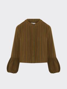 Volume Sleeved Stripe Top in Khaki Green - Sizes 6 & 14 via Fanfare Label