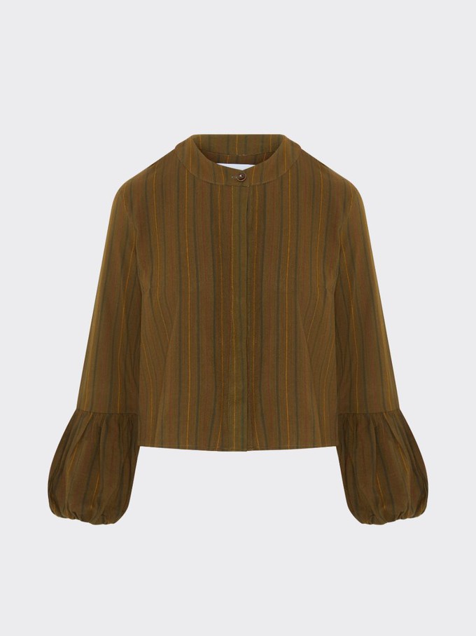 Volume Sleeved Stripe Top in Khaki Green - Sizes 6 & 14 from Fanfare Label