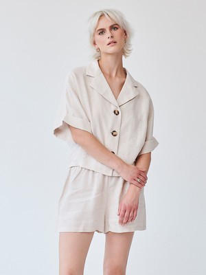 Ethically Made Beige Linen Lounge Co-ord Short Set from Fanfare Label