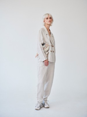 Ethically Made Beige Linen Suit With Trim from Fanfare Label