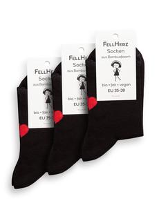 Pack of 3 socks with viscose (made of bamboo cellulose) heart black via FellHerz T-Shirts - bio, fair & vegan