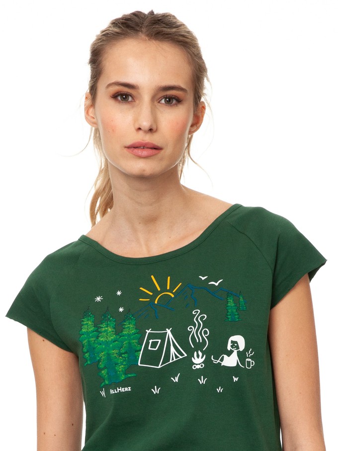 Camping Girl Cap Sleeve scarab green from FellHerz T-Shirts - bio, fair & vegan