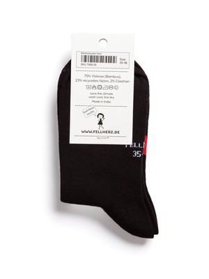 Pack of 3 socks with viscose (made of bamboo cellulose) heart black from FellHerz T-Shirts - bio, fair & vegan