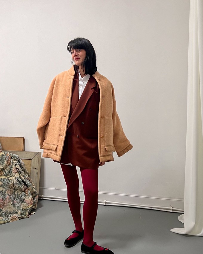 Our "DEEP PEACH"  wool Blanket Made COAT - M from Fitolojio Workshop