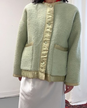 Our "MINT & BUTTER "  Reversible wool Blanket Made COAT - S- from Fitolojio Workshop