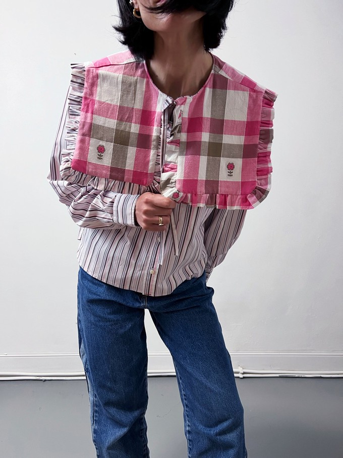 The "bOaN series" Pink Stiped TH Shirt - Statement collar - M from Fitolojio Workshop