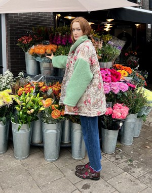 The "ROSES - PISTACHIO GREEN " Blankets Made - Collar COAT - L from Fitolojio Workshop