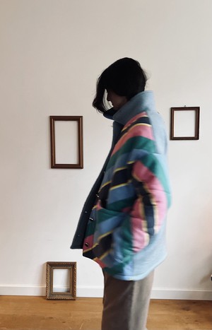 Our "STRIPES SKY BLUE" Blankets Made Collar COAT - M from Fitolojio Workshop