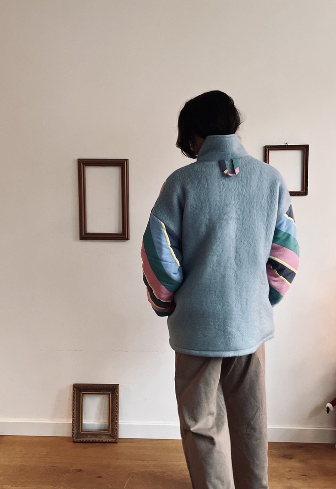 Our "STRIPES SKY BLUE" Blankets Made Collar COAT - M from Fitolojio Workshop