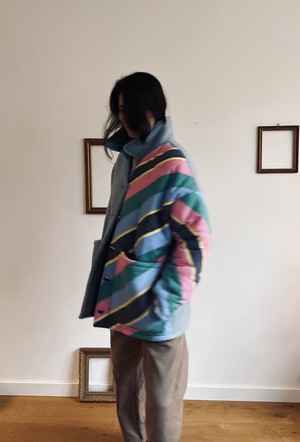 Our "STRIPES SKY BLUE" Blankets Made Collar COAT - M from Fitolojio Workshop