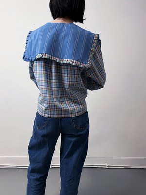 The "bOaN series" Blue Checkered Ralph Lauren Shirt - Statement collar -L from Fitolojio Workshop