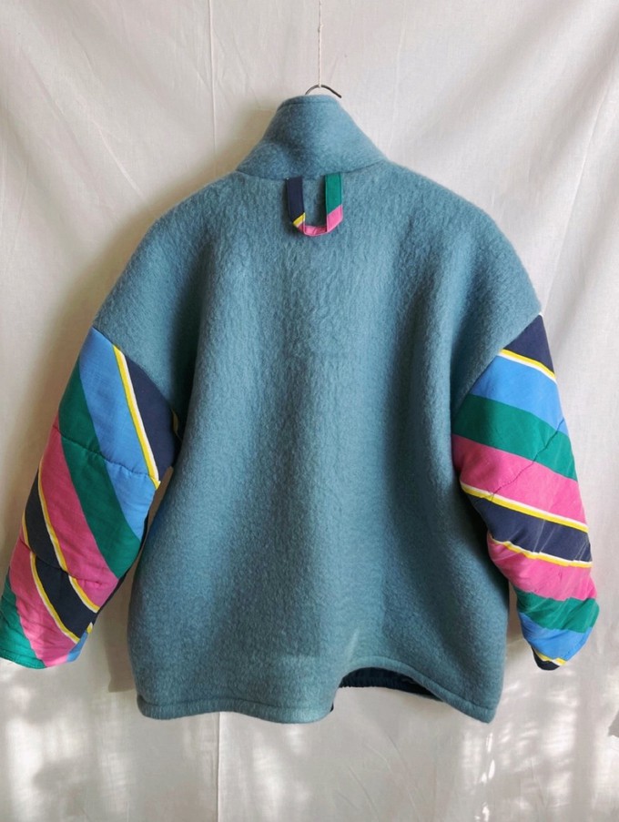 Our "STRIPES SKY BLUE" Blankets Made Collar COAT - M from Fitolojio Workshop