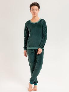 Organic velour pants Hygge smaragd (green) / pine (green) via Frija Omina