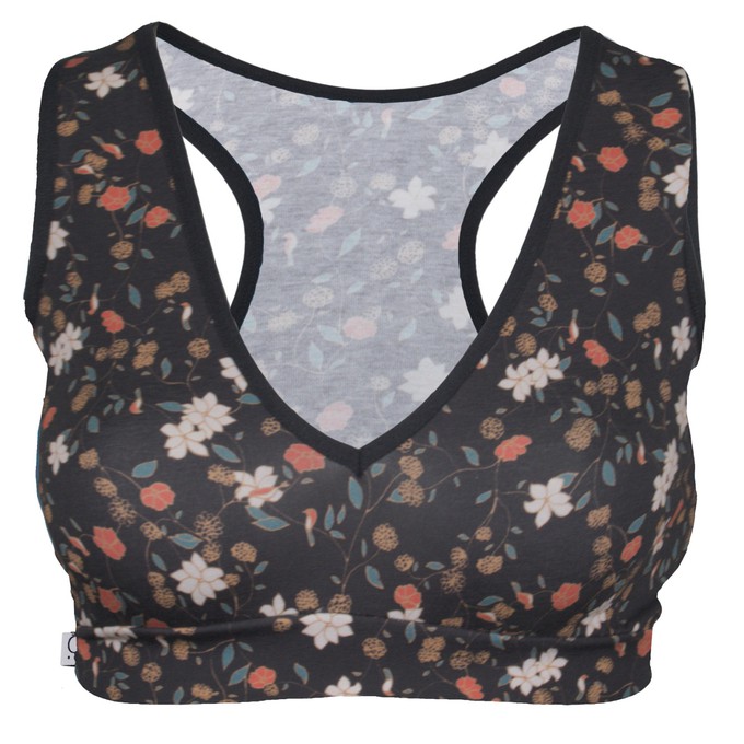 Organic sports top Athla Fleur-Noir (black) from Frija Omina