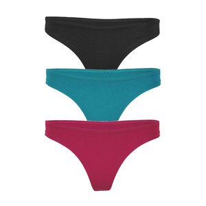 Set of 3 Organic thong Pur: Black, teal, berry from Frija Omina