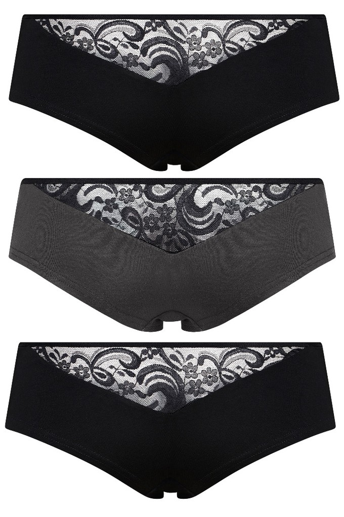 SET: Bio hipster panties "Jondel: black / black lace x2, anthracite / black lace x1 from Frija Omina