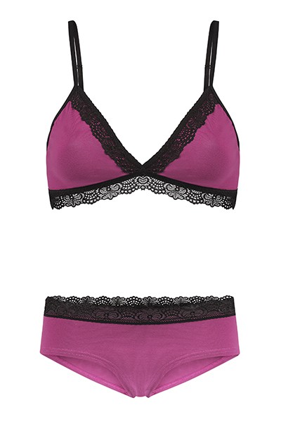 Set: Bio bra + hipster panties Spitze, berry from Frija Omina