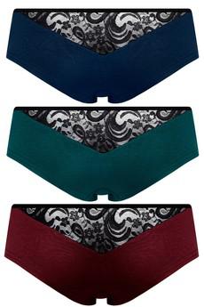 SET: Bio hipster panties "Jondel" with lace: Indico, smaragd, aubergine via Frija Omina