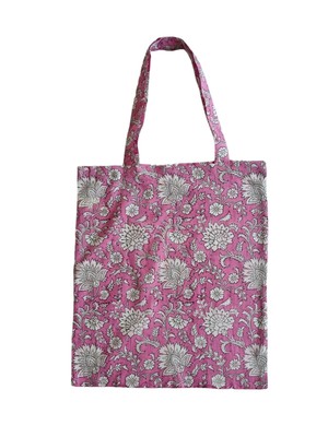 Fair Trade Pink Floral Hand Printed Tote Bag from Jenerous