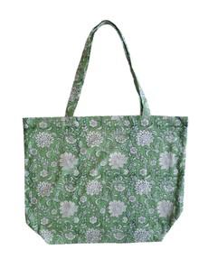 Organic Cotton Green Floral Large Tote Bag via Jenerous