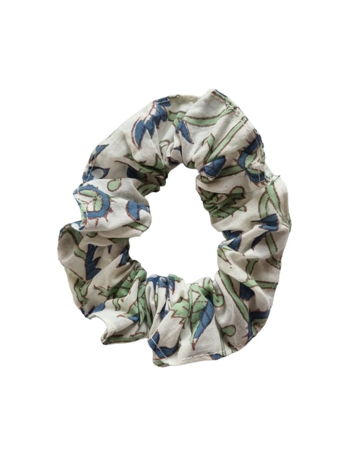 Organic Cotton Blue and Green Floral Scrunchie from Jenerous