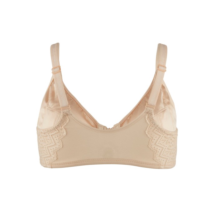 Grace - Peach Silk & Organic Cotton Lace Front Zip Wired Bra from JulieMay Lingerie