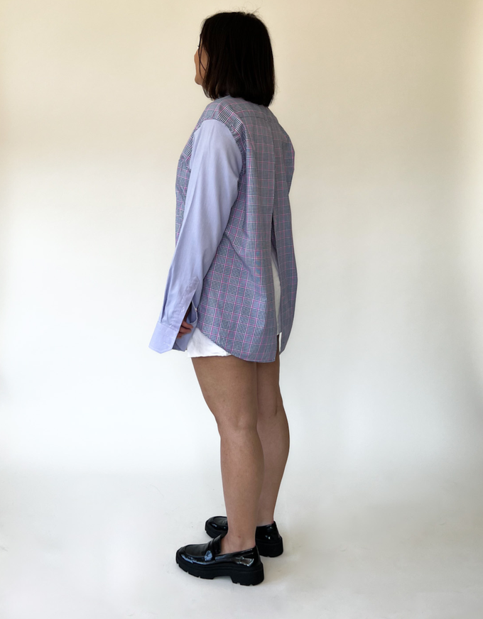 Open back duo blouse checkered - light purple sleeves from JUNGL