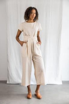 Cotton jumpsuit Nirav Cream Checks via Jyoti - Fair Works