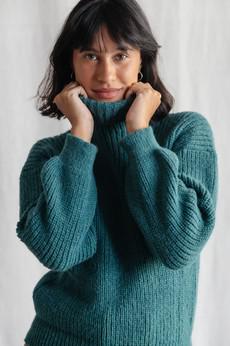 Baby Alpaca Turtleneck Knitted Sweater Suave Ocean via Jyoti - Fair Works