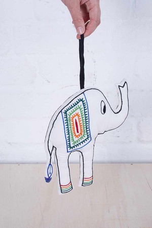 Organic cotton cuddly toy elephant Emil white embroidered from Jyoti - Fair Works