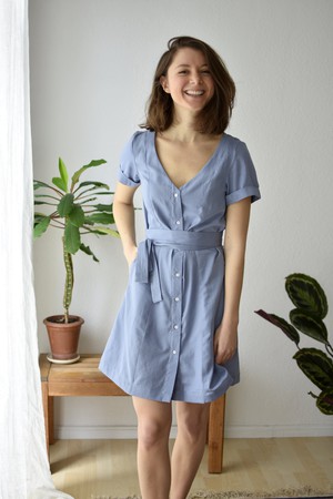 Organic Cotton Summer Dress Satyani Satin Blue from Jyoti - Fair Works