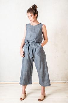 Organic Cotton Jumpsuit Jalina Pinstripe Blue via Jyoti - Fair Works