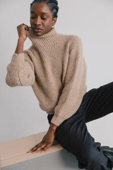 Baby Alpaca Turtleneck Knitted Sweater Suave Sand via Jyoti - Fair Works