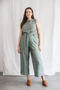 Organic cotton jumpsuit Anusha Eucalyptus via Jyoti - Fair Works