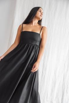 Hemp/Tencel strap dress Saranya Black via Jyoti - Fair Works