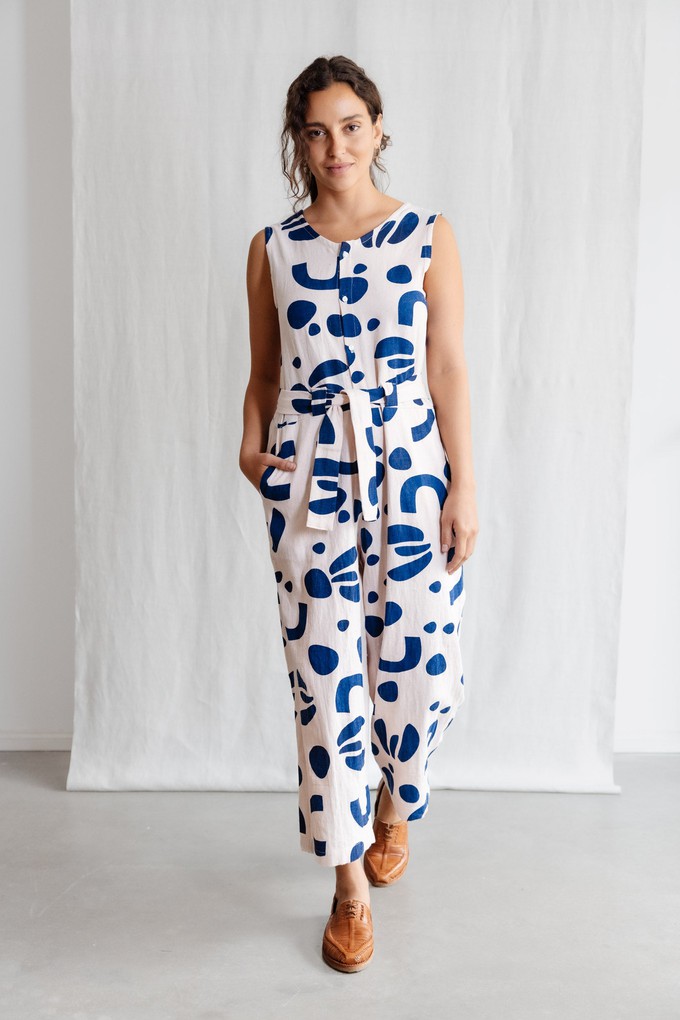 Organic cotton jumpsuit Daksha print Atlantic from Jyoti - Fair Works