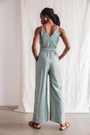 Organic Cotton Jumpsuit Parvani Ikat Sage from Jyoti - Fair Works