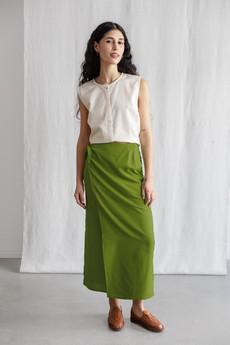 Organic Cotton Wrap Skirt Tanvi Basil via Jyoti - Fair Works