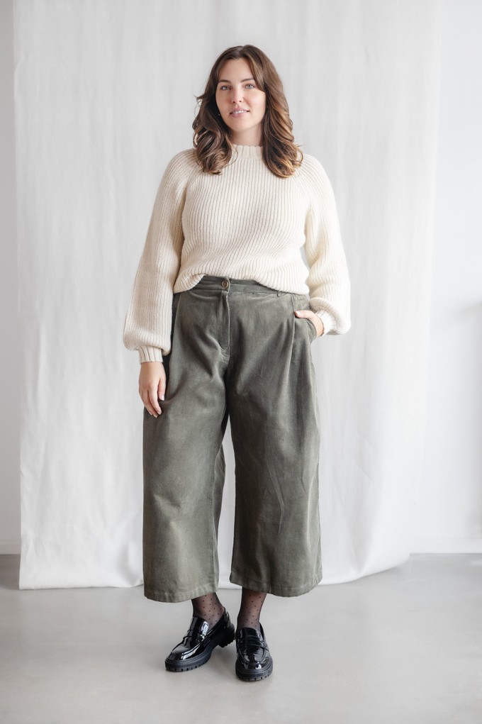 Organic Cotton Corduroy Culotte Awa Pistachio from Jyoti - Fair Works