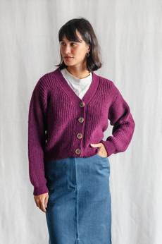 Baby alpaca knit cardigan Arequipa Berry via Jyoti - Fair Works